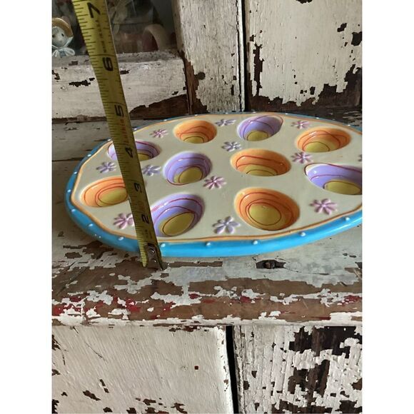 Bella Casa Devil Egg Ceramic Platter Colorful 12”x9” Easter Spring - Picture 10 of 10